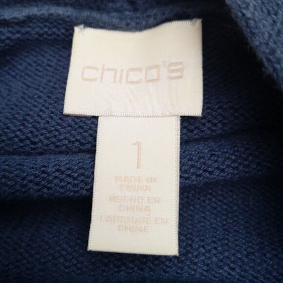 Chico's Ladies Size 1 = (Small) Navy Wrap Sweater with Fringe - Picture 3 of 10